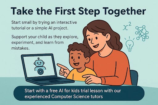Parent and child starting a free AI for kids trial lesson with Codingal tutors