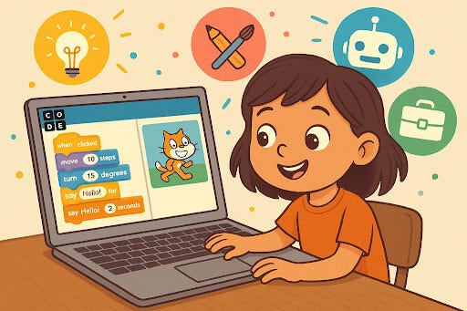 Child on a laptop starting their Code.org learning journey
