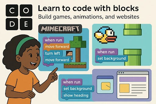 Child learning basic coding concepts with Code.org’s engaging activities