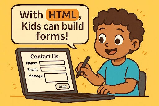 A child building an interactive contact form or survey for a website