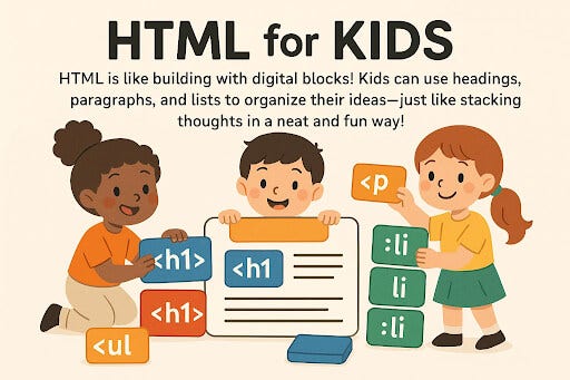 A child organizing text with headings, paragraphs, and lists in HTML