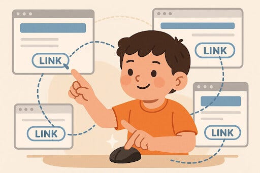 A child creating clickable links to connect different pages or websites