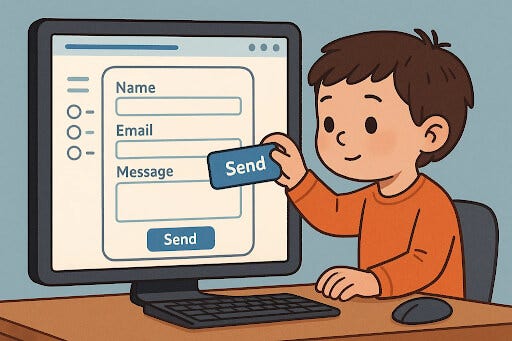 A child building an interactive contact form or survey for a website