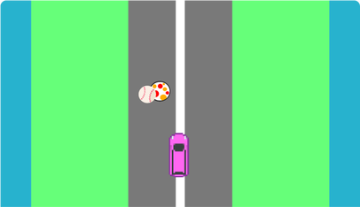 Drive around the car on the highway. Beware of the obstacles.