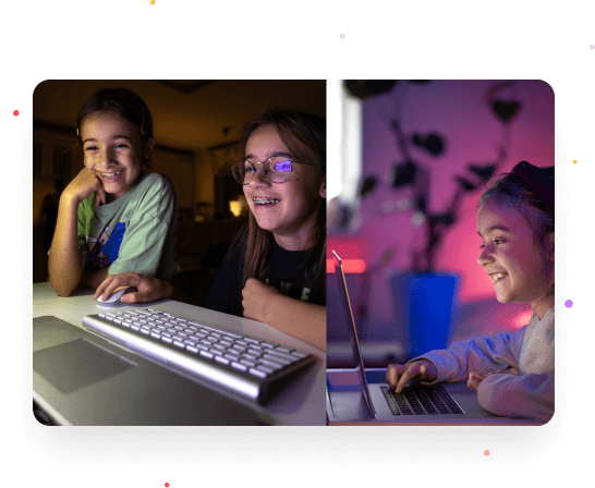 Kids learning to code on laptops